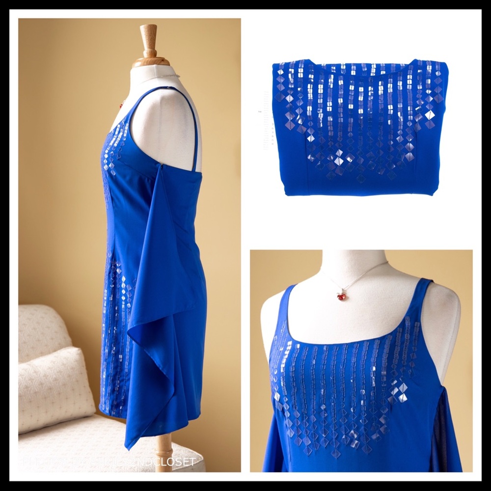 SLEEVELESS MINI DRESS SEQUIN EMBELLISHED FLOWY COCKTAIL PARTY SLIP FLOWY A3C - Picture 3 of 5